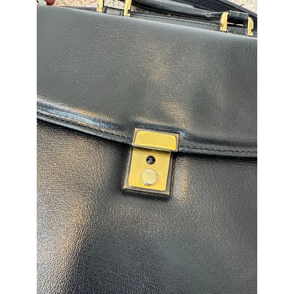 Vintage Black Leather Briefcase Crossbody Bag Made in Argentina